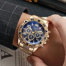 ساعة رجالية كوارتز مع سوار من الفولاذ المقاوم للصدأ وقطر عقارب كبير قطعة واحدة - متعدد الألوان - مشاهدة 2