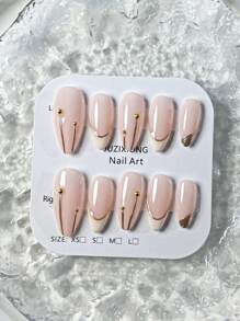 10 cái/gói cao cấp làm thủ công nhiều màu sắc bạc sáng bóng thiết kế móng tay hạnh nhân kiểu Pháp, thích hợp cho mùa thu/đông và năm mới, dụng cụ làm móng - Hồng - Xem 5