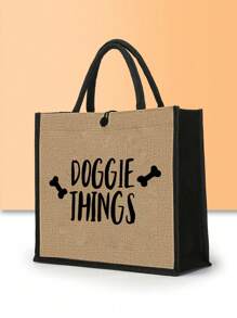 Dog Supplies Letter Print Handbag Set, Gift For Dog Owners And Pet Lovers, Includes Handbag, Cosmetic Bag And Mini Coin Purse, Featuring Favorite Dog Bone Design, Great Gift - Khaki - View 14