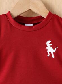 2pcs/Set Baby Boy Casual Dinosaur Print Round Neck T-Shirt And Shorts Set, Summer