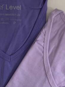 V Neck T-Shirt Kits Women's Clothing Blouse And T-Shirt 100% Cotton Fabric Quality Modern - 薰衣草和活力 - 查看 3