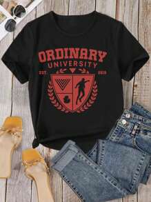Lovers' Matching T-Shirts Cute Couple University Emblem Tees For Women