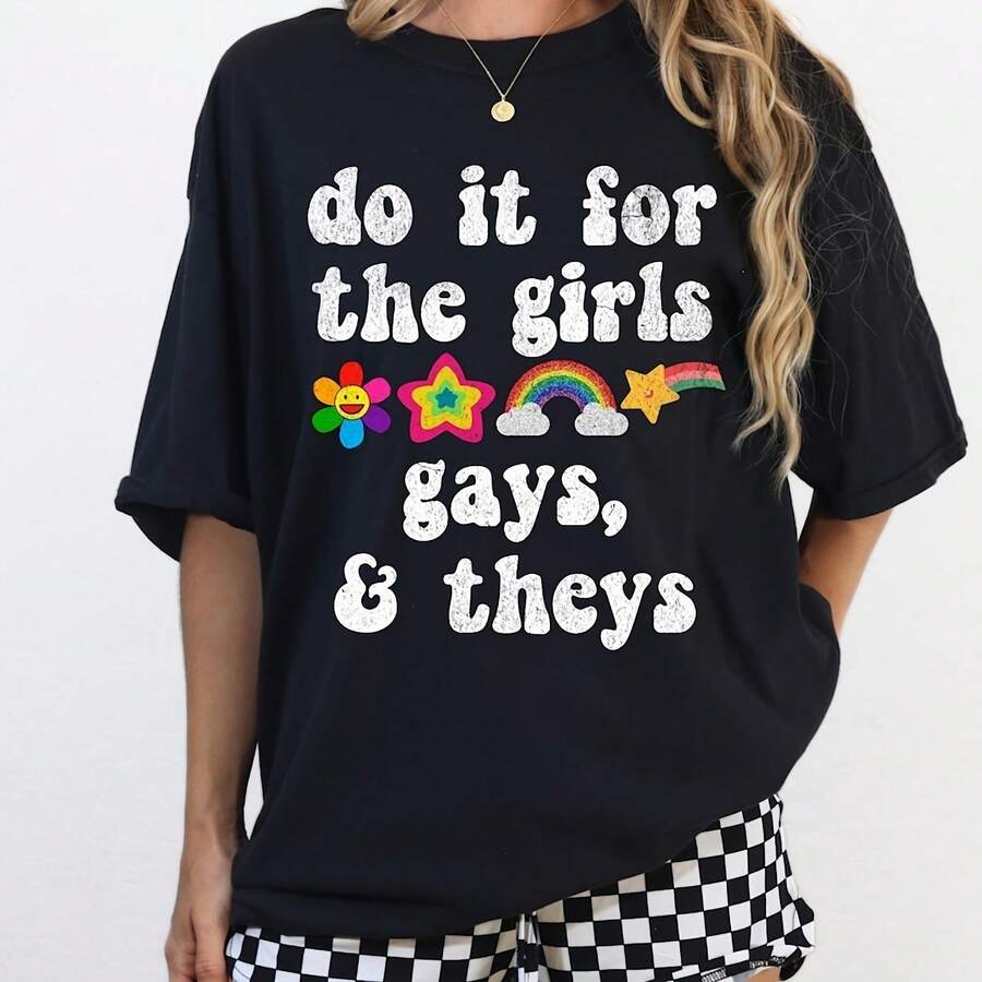 Hazlo por las chicas, camiseta para gays y para ellas, camiseta femenina, camiseta LGBTQ, camiseta arcoíris, derechos de las personas trans, orgullo, bisexual, gay, el amor es amor - Negro - Ver 1