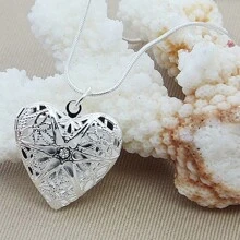 Silver Plating Photo Frame Pendant Necklace 16/18/20/22/24/26/28/30 Inch Snake Chain For Woman Charm Wedding Fashion Jewelry