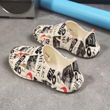 Non-Slip, Wear-Resistant, Fashionable Graffiti Slip-On Beach Sandals, Couples Styles, Suitable For Summer Outdoor Activities, Water Sports, Driving - Khaki - View 4