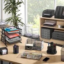 Mesh Desk Organiser 3 Tier Letter Tray Stackable Mesh File Holder Office A4 Filing Desktop Document Storage For Home Office (Black) - Black - View 4