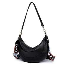 Crescent Shoulder Bags For Women Trendy Crossbody Hobo Purse Vegan Leather Handbag With Wide Strap For Travel - 黑色 - 查看 2