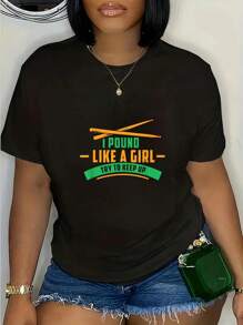 100% Cotton I Pound Like A Girl - Try To Keep Up For Drummer Girls T-Shirt