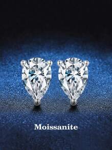 BLOVEMEE 2 件简约时尚 925 纯银方晶锆石水滴耳钉，适合女性日常佩戴，可作为女性珠宝礼物，情人节、母亲节、生日、新年 - 銀色 - 查看 1