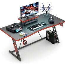 55 Inch Gaming Desk PC Computer Table Racing Style Home Office Desk Z Shaped Carbon Fiber Desktop Gamer Workstation With Monitor Stand Cup Holder And Headphone Hook (55 Inch) - 55 Inch - View 1