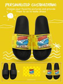 1 Par de sandalias personalizadas para mujeres, diseño de foto personalizada, sandalias con suela suave personalizadas, zapatillas de estar por casa, aptas para interior, exterior y jardín, sandalias de primavera y verano, regalo personalizado para mamá/papá/ella/él/novia/novio/esposa/esposo/amigo - Negro - Ver 1