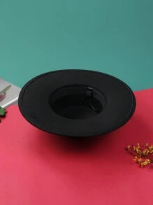 Women's Hats Solid Color Personality Wide Brim Flat Top Design Simple Elegant Formal Top Hat - 黑色 - 查看 9