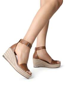 Women's Wedge Sandals Open Toe Espadrilles Sandals Comfortable Dressy Ankle Strap Platform One-Strap Sandals Suitable For Work Beach Holiday Summer Shoes - màu nâu - Xem 4