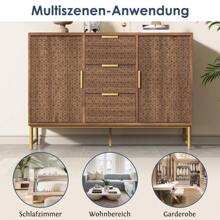 LITZEE Chest Of Drawers With Relief Structure, Sideboard With Metal Handles, Chest Of Drawers With 3 Drawers And 2 Doors, Adjustable Compartments, Anti-Tilt, 120 X 40 X 75 Cm, Walnut