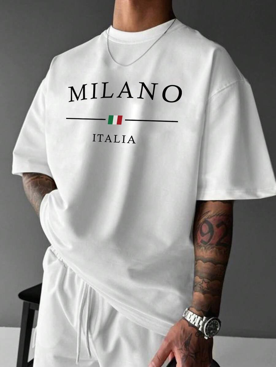 Men's Graphic Slogan & Cartoon Print Round Neck Short Sleeve Casual T-Shirt