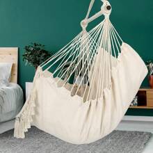 Y- Stop Hammock Chair Hanging Rope Swing Chair, Max 500 Lbs, 2 Seat Cushions Included, Removable Steel Spreader Bar With Anti-Slip Rings, Hardware Kit-For Indoor Or Outdoor(Dark Grey) - B-beige - View 3