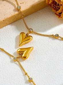 1 件简约风格不锈钢脚链，带心形吊坠，适合日常佩戴