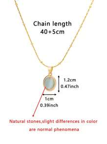 1 件椭圆形蛋白石吊坠项链女士精致粉色、蓝色、绿色天然宝石吊坠 18K 镀金不锈钢可调节项链女士珠宝时尚配饰 - 金黃色 - 查看 14