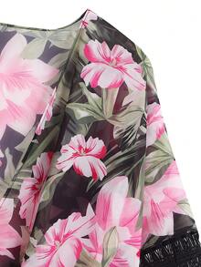 Plus Size Floral Print Side Split Open Front Cover Up Kimono, For Summer Beach Vacation - Multicolor - View 5