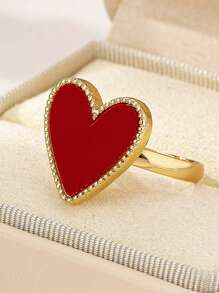 1pc Elegant Versatile Glazed Heart-Shaped Pink Ring, Stylish For Gifting On Valentine's Day, Adjustable Size Suitable For Daily, Party, Music Festival, Wedding, Beach Vacation