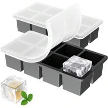 Large Ice Cube Trays For Whiskey: FDDAI Big Silicone Ice Cube Trays - 2Inch Square Ice Cubed Tray For Bourbon Whisky And Cocktail - 2Pack Giant Silicon Ice Cube Tray Halloween Christmas New Year - Black - View 1
