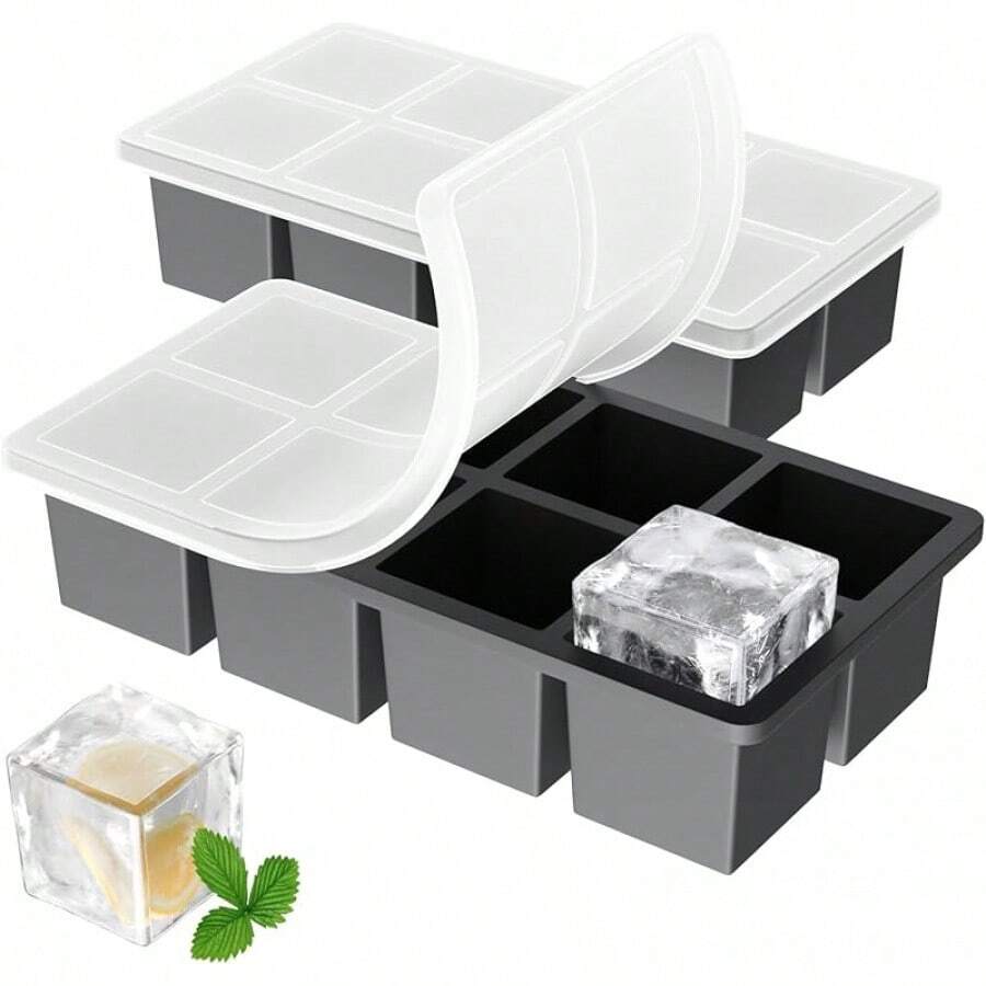 Large Ice Cube Trays For Whiskey: FDDAI Big Silicone Ice Cube Trays - 2Inch Square Ice Cubed Tray For Bourbon Whisky And Cocktail - 2Pack Giant Silicon Ice Cube Tray Halloween Christmas New Year - Black - View 1