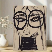1pc Art Deco Abstract Woman With Glasses Canvas Art Print, Modern Black And White Pine Wall Hanging Decor For Home Office, Bedroom, Classroom, Canvas Wall Art,Posters For Room,Home Decor,Room Decor Aesthetic,Room Decoration Stuff.Optional Frame, Room Decor - Multicolor - View 3