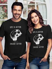 English Setter Lovers T-Shirts Women's Tees - Life Is Better With An English Setter - Black - View 1