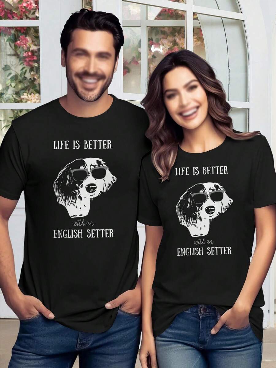 English Setter Lovers T-Shirts Women's Tees - Life Is Better With An English Setter - Black - View 1