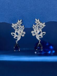 1 对奢华方晶锆石泪滴形吊坠耳环，珠宝风格吊坠耳饰 - 垂吊耳環 - 查看 7