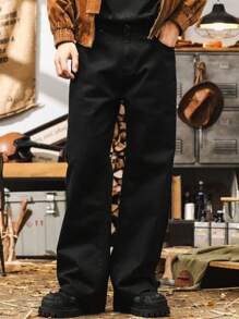 Bag Balloon Wide Straight Cut Carpenter Jeans UNISEX - 黑色 - 查看 4