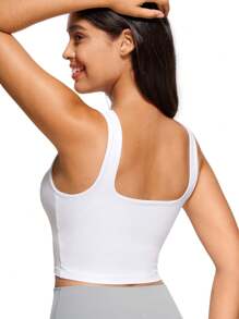 KAHULE Cute Double Layer Seamless Slim Fit Tank Tops Women's Square Neck Sleeveless Crop Tops - White - View 2
