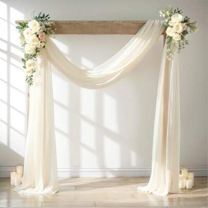 1pc Ivory Wedding Arch Decor Fabric, Size 28in X 19ft; Ivory Wedding Arch Decor Sheer Backdrop Curtain, Suitable For Wedding Ceremony, Party Ceiling Decoration