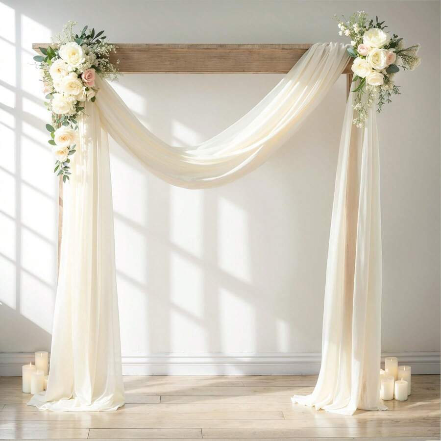 Gordijnstof voor bruiloftsbogen, 1 stuk 28" x 19' ivoorkleurige gordijnstof voor bruiloftsbogen, transparante achtergrond, voor bruiloftsceremonie, feest, plafonddecoratie