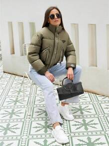 Chaqueta de Plumas para Mujer, Chaqueta Corta, Ropa de Invierno, Ligera y Cálida, Estilo Chaqueta de Mujer - Verde militar - Ver 5