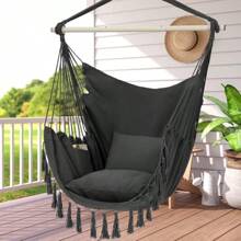 Y- Stop Hammock Chair Hanging Rope Swing Chair, Max 500 Lbs, 2 Seat Cushions Included, Removable Steel Spreader Bar With Anti-Slip Rings, Hardware Kit-For Indoor Or Outdoor(Dark Grey) - A-dark Grey - View 8