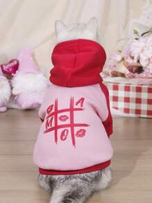LUCKIE LABO 1件爱心印花撞色连帽卫衣，适合吉娃娃、小型犬、猫咪，室内/室外保暖穿着，秋冬季节适用。 - 紅色 - 查看 2