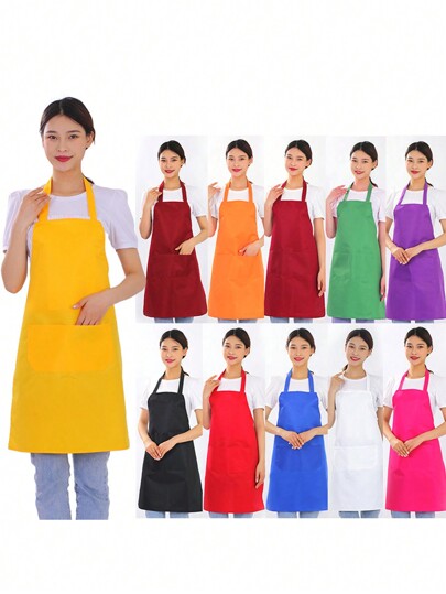1/5pcs, Polyester Apron For Women,Simple Style Black Apron With Pockets, Thickened Waist Apron, Fashion Housework Kitchen Household Workwear, Kitchen Supplies