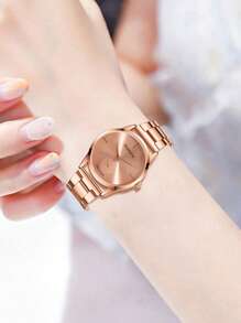 1pc Rose Gold Women's Watch, Fashionable And Elegant, Classic Round Dial Quartz Watch With Ins Style, Suitable For Daily Wear And Can Also Be Given As A Holiday Gift - Rose Gold - View 4