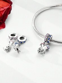 Silver Plated Charm Hand In Hand Love Valentine's Day Pink Pendant Charm Pendant Ball Suitable For Bracelets DIY Women's Jewelry - Silver - View 2