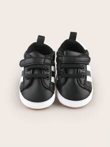 1 đôi giày bệt da PU phối màu dành cho bé trai, kiểu dáng thường ngày, có khóa dán, thích hợp cho mùa xuân và mùa thu. - màu đen - Xem 5