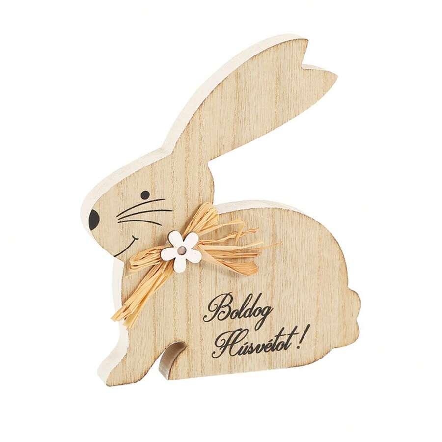 Adornos de conejo de Pascua, figuras de madera, adornos de escritorio para el hogar y las vacaciones. - Marrón claro - Ver 1