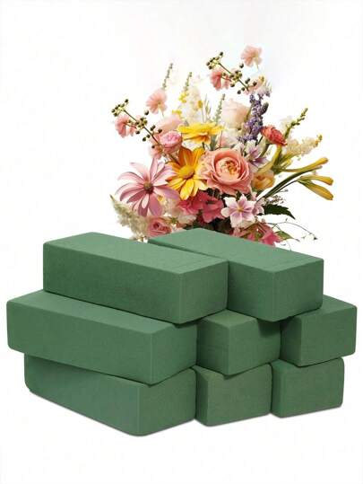 8块/6块/4块/3块/2块/1块装花泥砖，用于插花，每块砖尺寸：长5.5英寸 x 宽3.1英寸 x 高1.8英寸，干湿两用花泥块，适用于婚礼、生日、派对、节日装饰