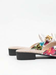 أحذية شبكية ملونة كتلة لون تزيين سهلة الارتداء، أحذية نسائية ذات رؤوس مربعة وكعب منخفض، صنادل مغلقة الأصبع مشبكية صيفية مهوَّاة للتنانير والأحذية المسترخية المسطحة