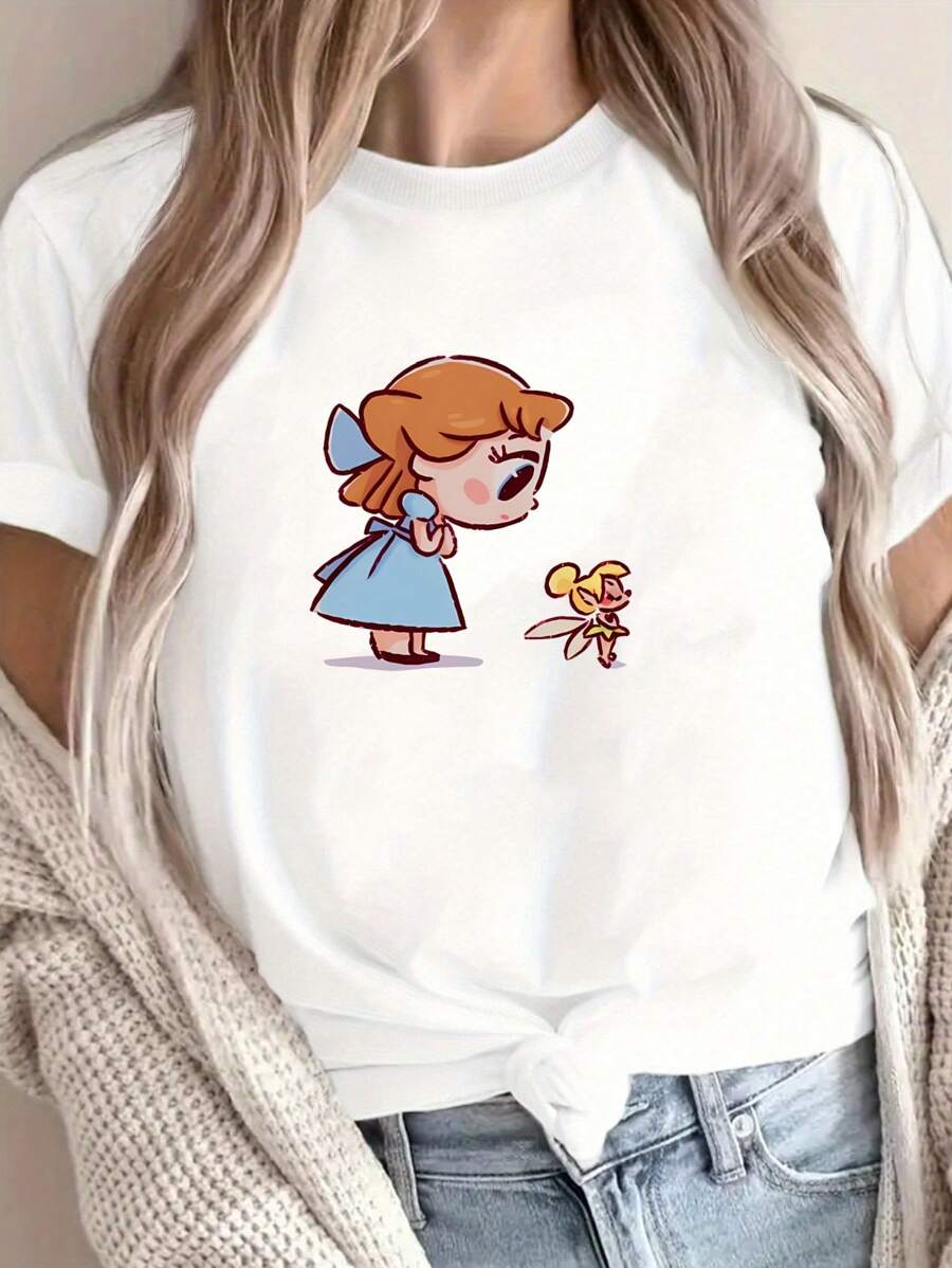 Women's Y2k Sweet Hip Hop Graphic Princess Valentines Day T-Shirt, 220gsm Round Neck Casual Heavy Pure Cotton T-Shirt (1 PC) - לבן - ראה 1