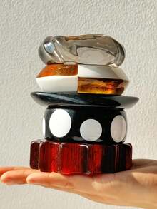 1件加厚超大树脂手链，优雅撞色波点设计，适合杂志拍摄配饰 - 彩色 - 查看 5