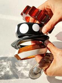 1件加厚超大树脂手链，优雅撞色波点设计，适合杂志拍摄配饰 - 彩色 - 查看 3