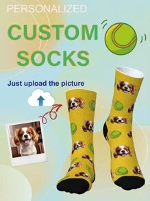 1 Pair Of Customized Crew Socks,Custom Pet Portrait Socks, Custom Photo Sock, Custom Printed Socks, Personalized Funny Face Socks, Custom Picture Socks, Put Any Face On The Socks, Anniversary Gift, Valentine Gift, Birthday Gift, Wedding Gift, Mother's Day Gift - Multicolor - View 7