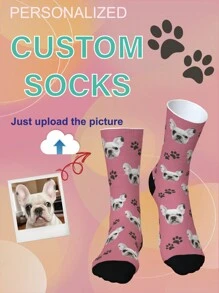 1 Pair Of Customized Crew Socks,Custom Pet Portrait Socks, Custom Photo Sock, Custom Printed Socks, Personalized Funny Face Socks, Custom Picture Socks, Put Any Face On The Socks, Anniversary Gift, Valentine Gift, Birthday Gift, Wedding Gift, Mother's Day Gift - Multicolor - View 8
