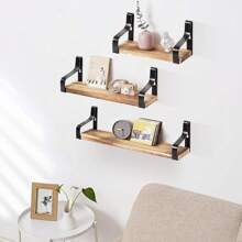 Estantes Flotantes Montados en la Pared - 5 PCS Repisas Flotantes - Estante de Pared, Capacidad de Carga 18 KG, 40 * 15 CM - Marrón Claro - Ver 2